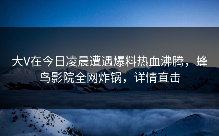 大V在今日凌晨遭遇爆料热血沸腾，蜂鸟影院全网炸锅，详情直击